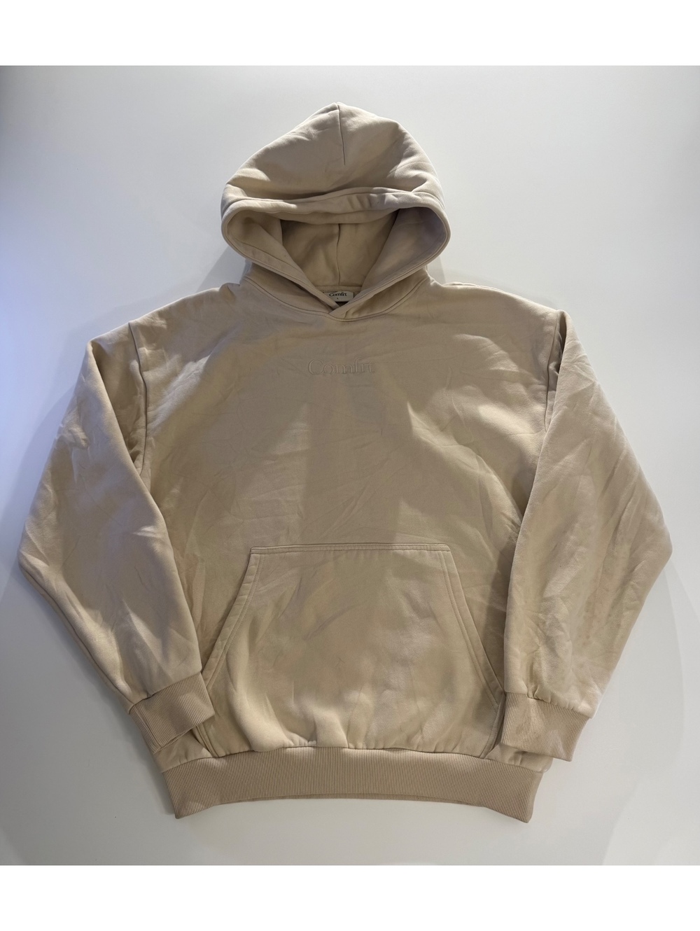 Comfrt Beige Oversized Pullover Hoodie Unisex Large